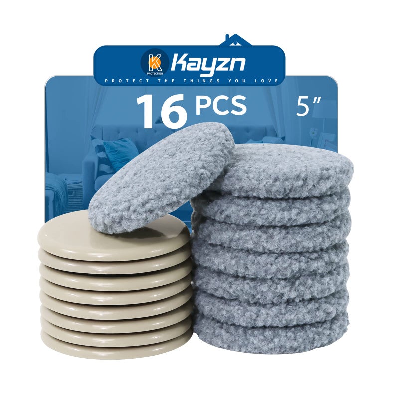 Kayzn Furniture Sliders Multi-Surface 2-in-1 Reusable Moving Pads for All Floor Types - 8 Pack 5"" Carpet Sliders and 8 Hardwood Socks - Protect Floor and Easier to Move Your Furniture - Image 1